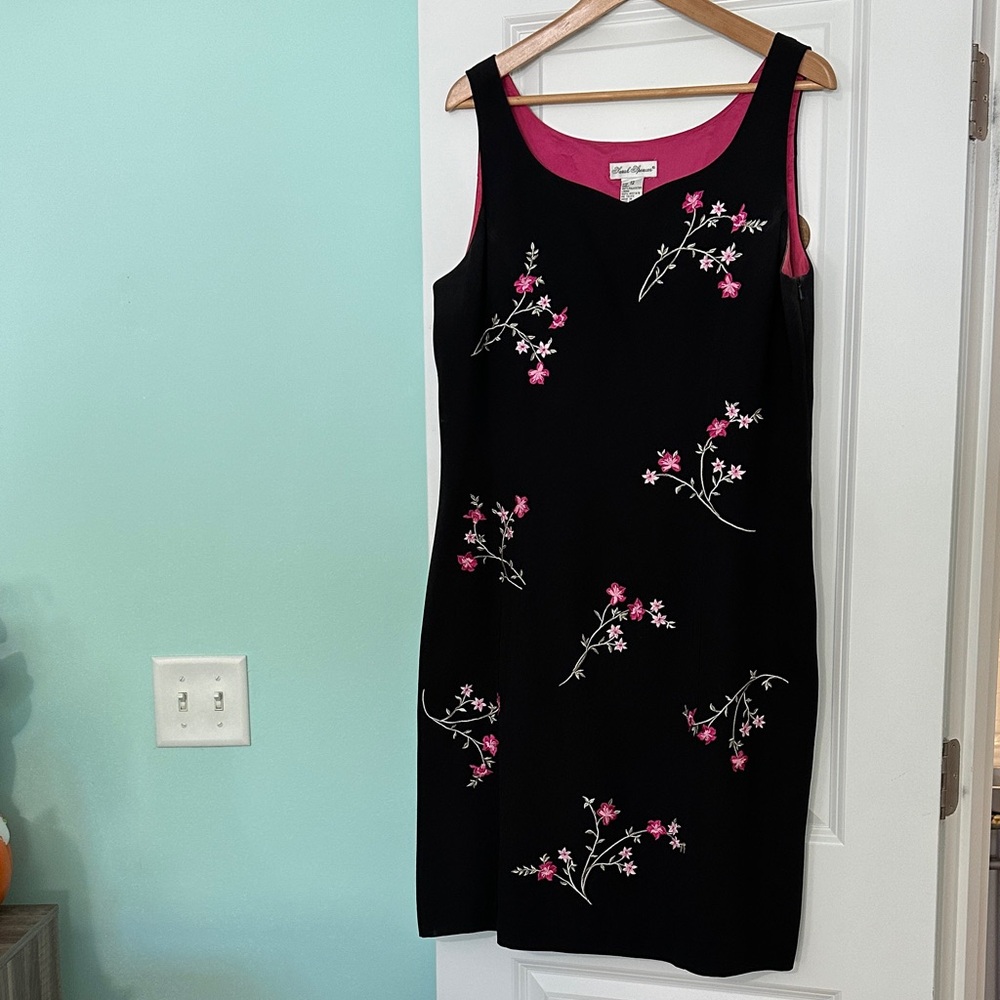Sarah Spencer Black Dress with Pink Floral Accents